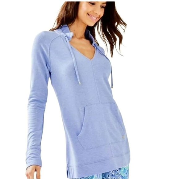 Lilly Pulitzer Top Womens Large Heathered Blue Peri Luxletic Cassi Popover - Picture 1 of 9